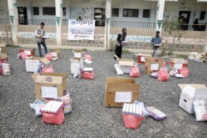 Malnourished children receive food supplies in Sana’a from Mona Relief