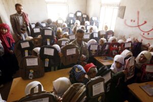 400 school backpacks delivered by Mona Relief in Sana’a