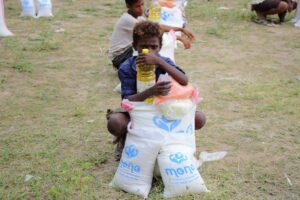 Food aid distribution in Hodiedah in western Yemen, the first distribution