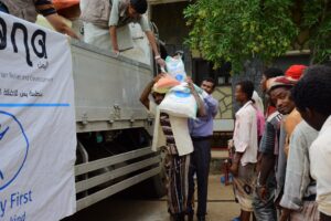 Food aid distribution in Hodiedah in western Yemen